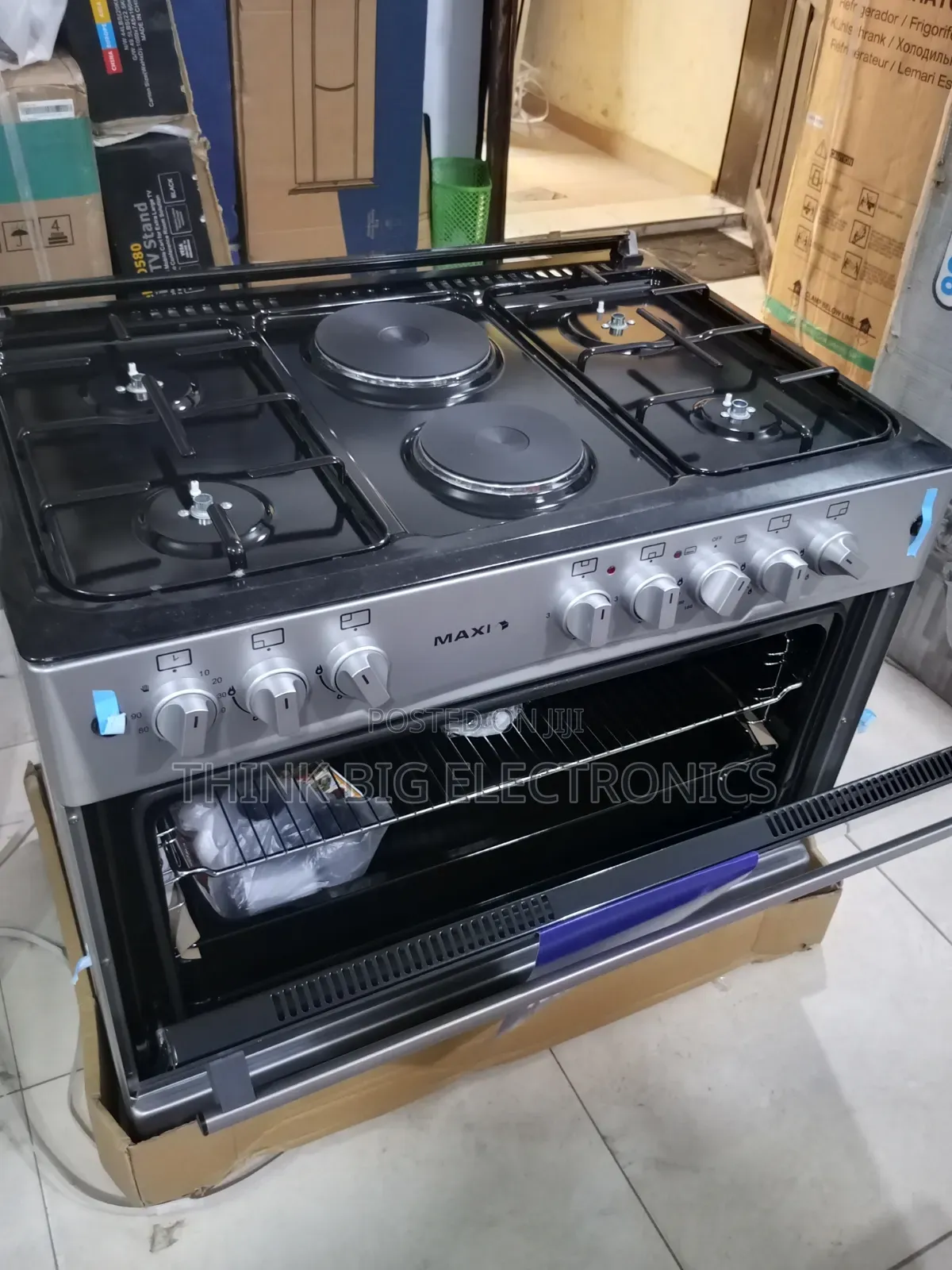 Maxi 60x90 Cm Standing Gas Cooker (4 Gas + 2Electric) With Oven - Inox