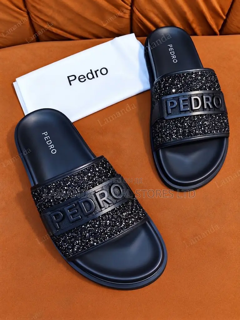 Pedro Glitter Embellished Slide Sandals in Black