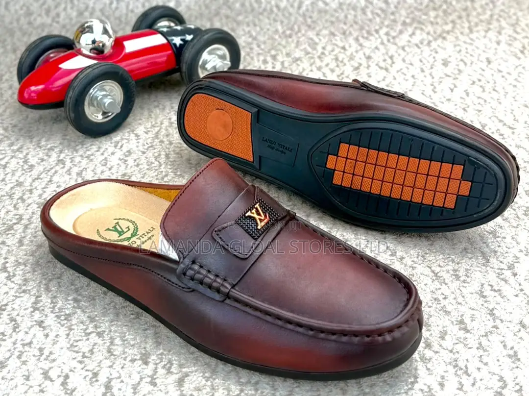 Louis Vuitton Burnished Leather Monogram Mule Loafers