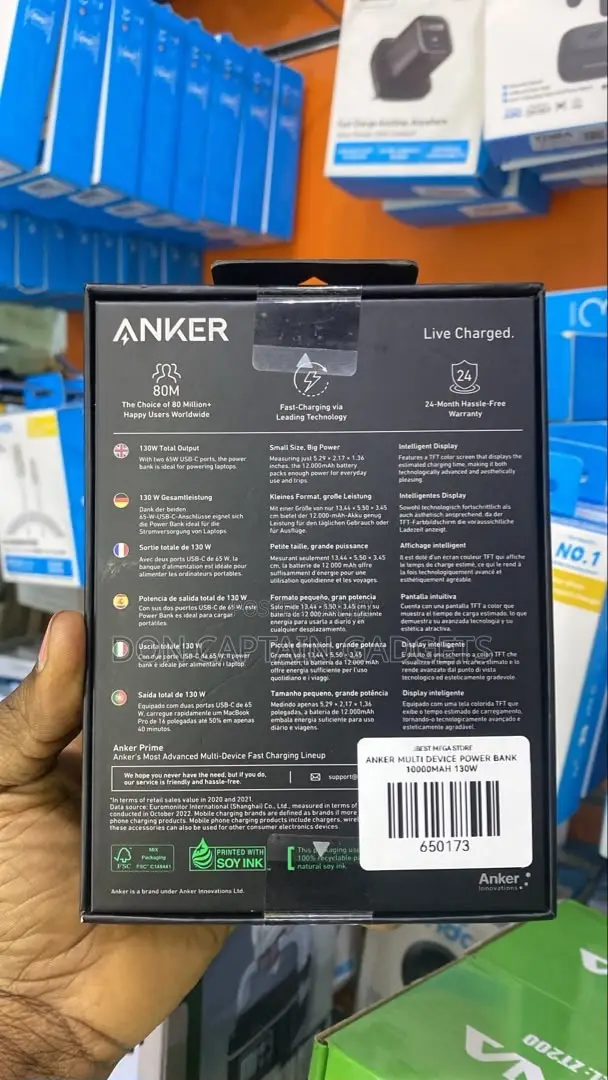 Anker Prime 130W Power Bank 12000mah Faster Charging Smart Display