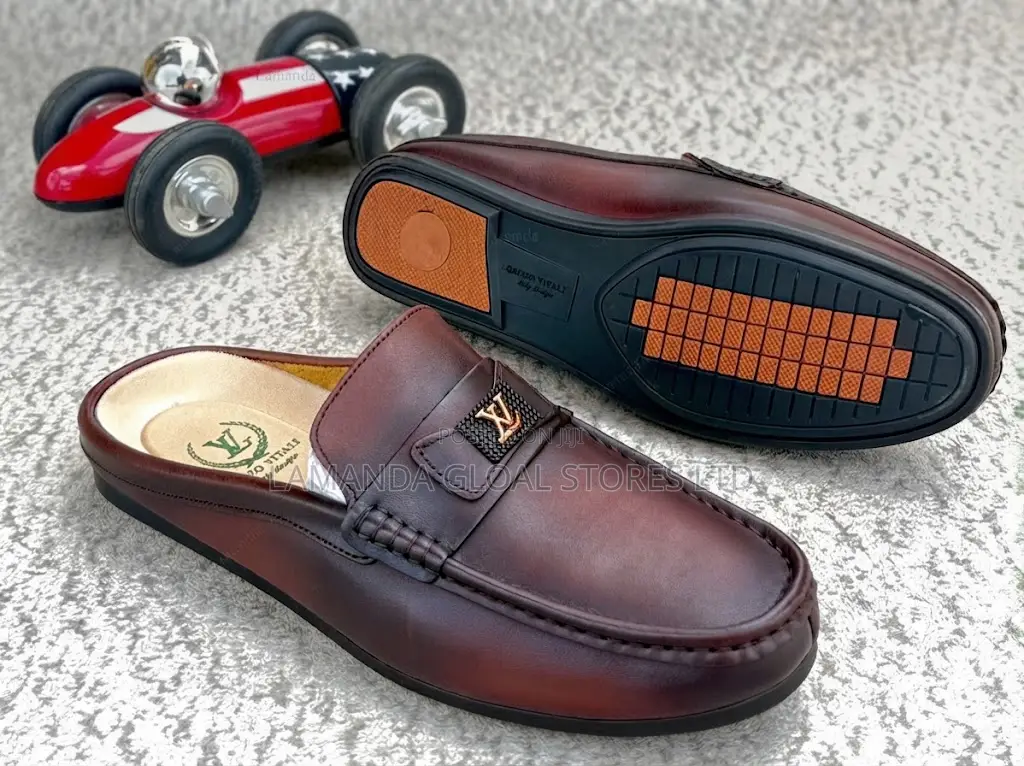 Louis Vuitton Burnished Leather Monogram Mule Loafers
