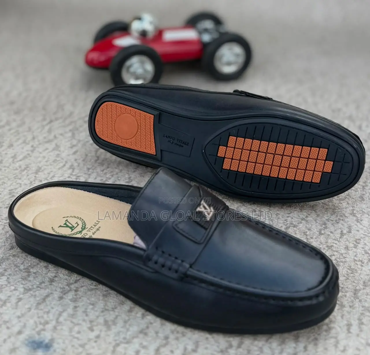 Louis Vuitton Smooth Black Leather Mule Loafers