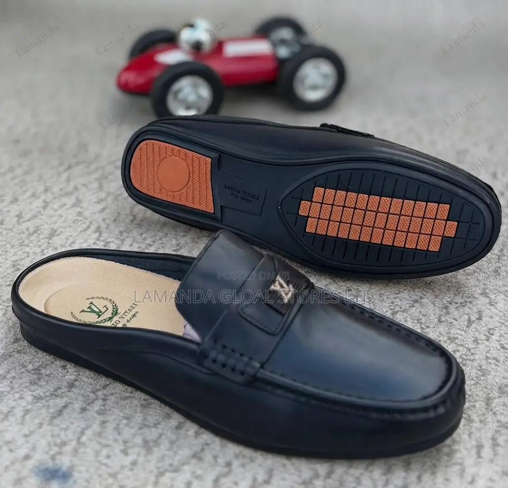 Louis Vuitton Smooth Black Leather Mule Loafers