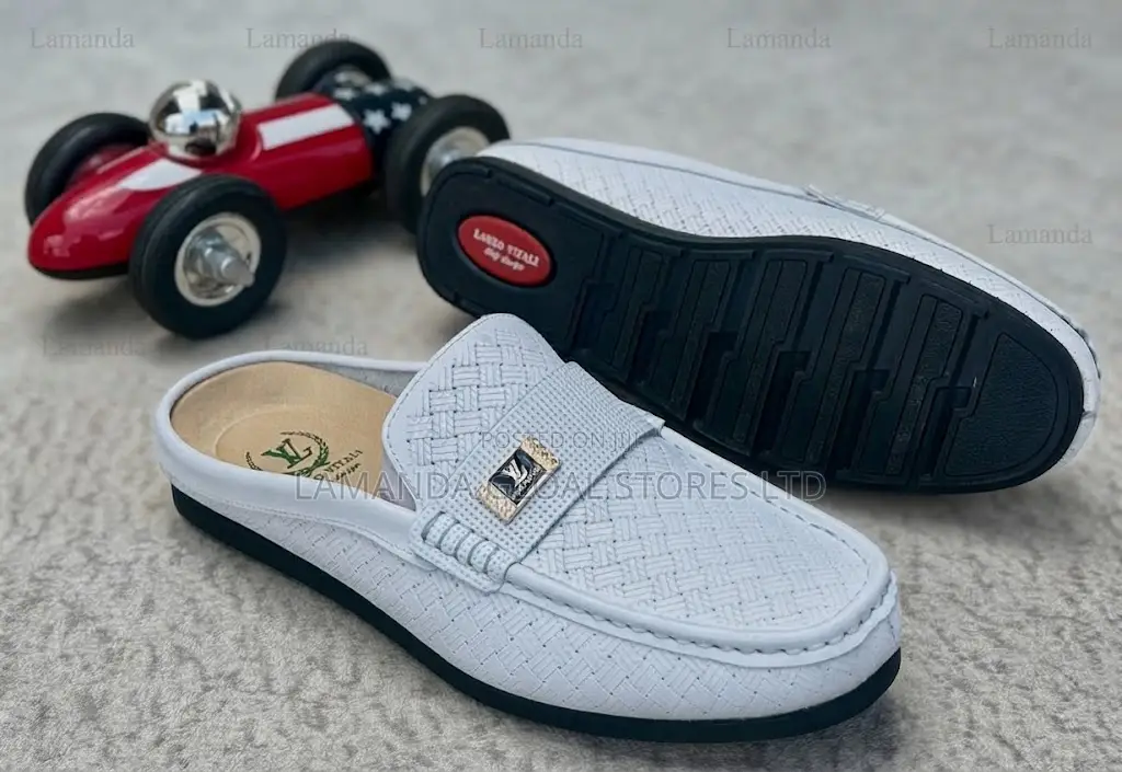 Louis Vuitton White Woven Leather Monogram Mule Loafers