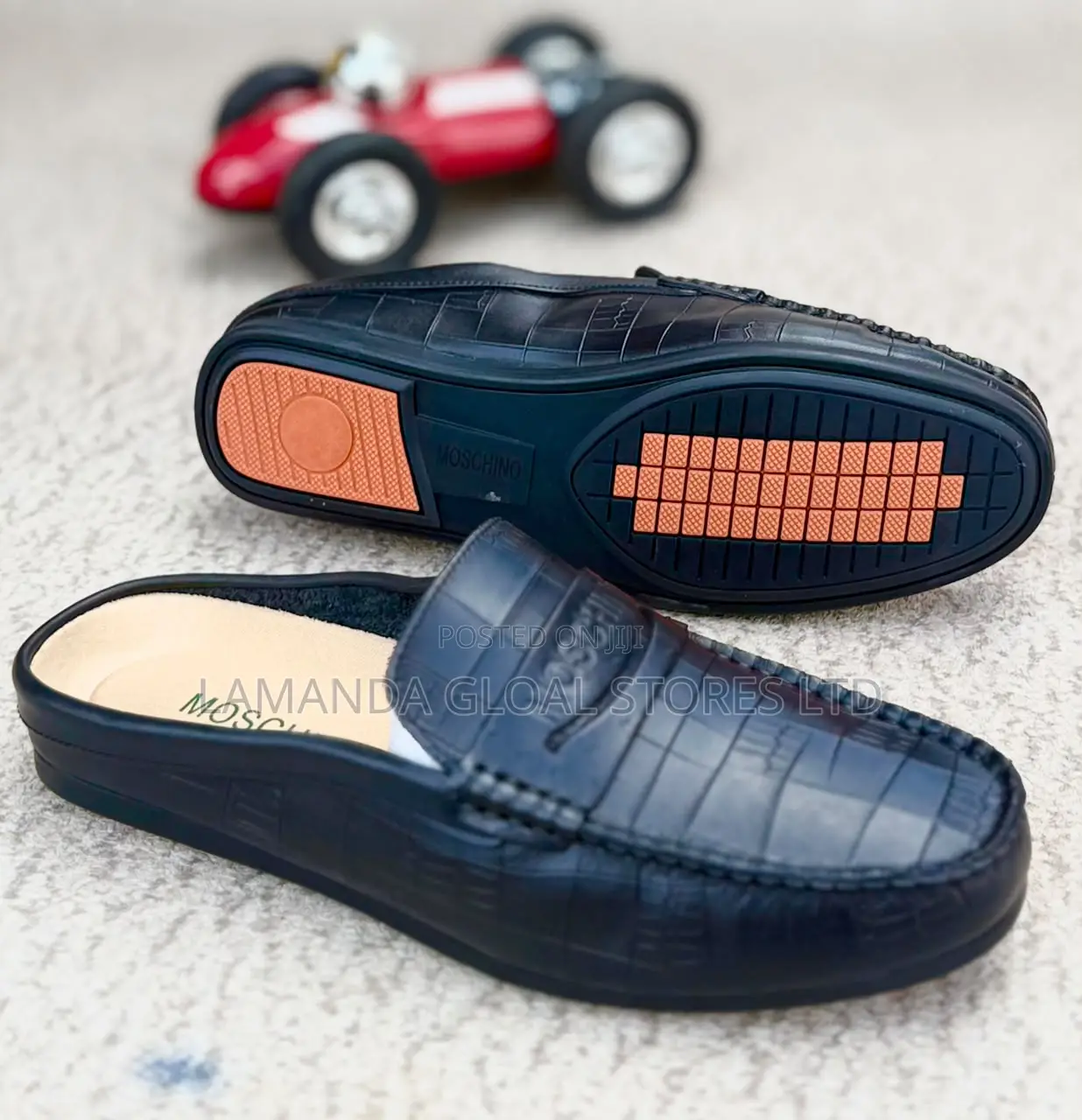 Moschino Black Crocodile-Embossed Leather Mule Loafers