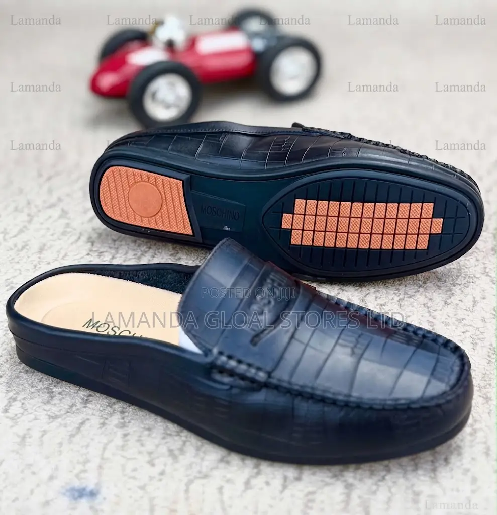 Moschino Black Crocodile-Embossed Leather Mule Loafers