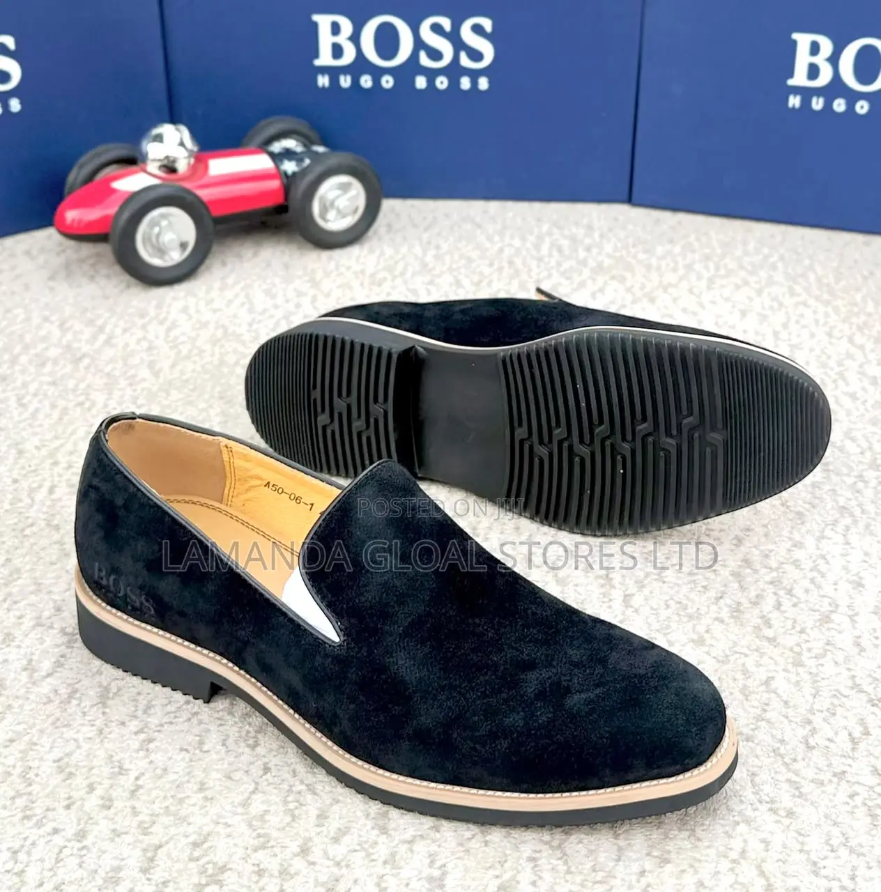 BOSS Black Suede Slip-on Loafers