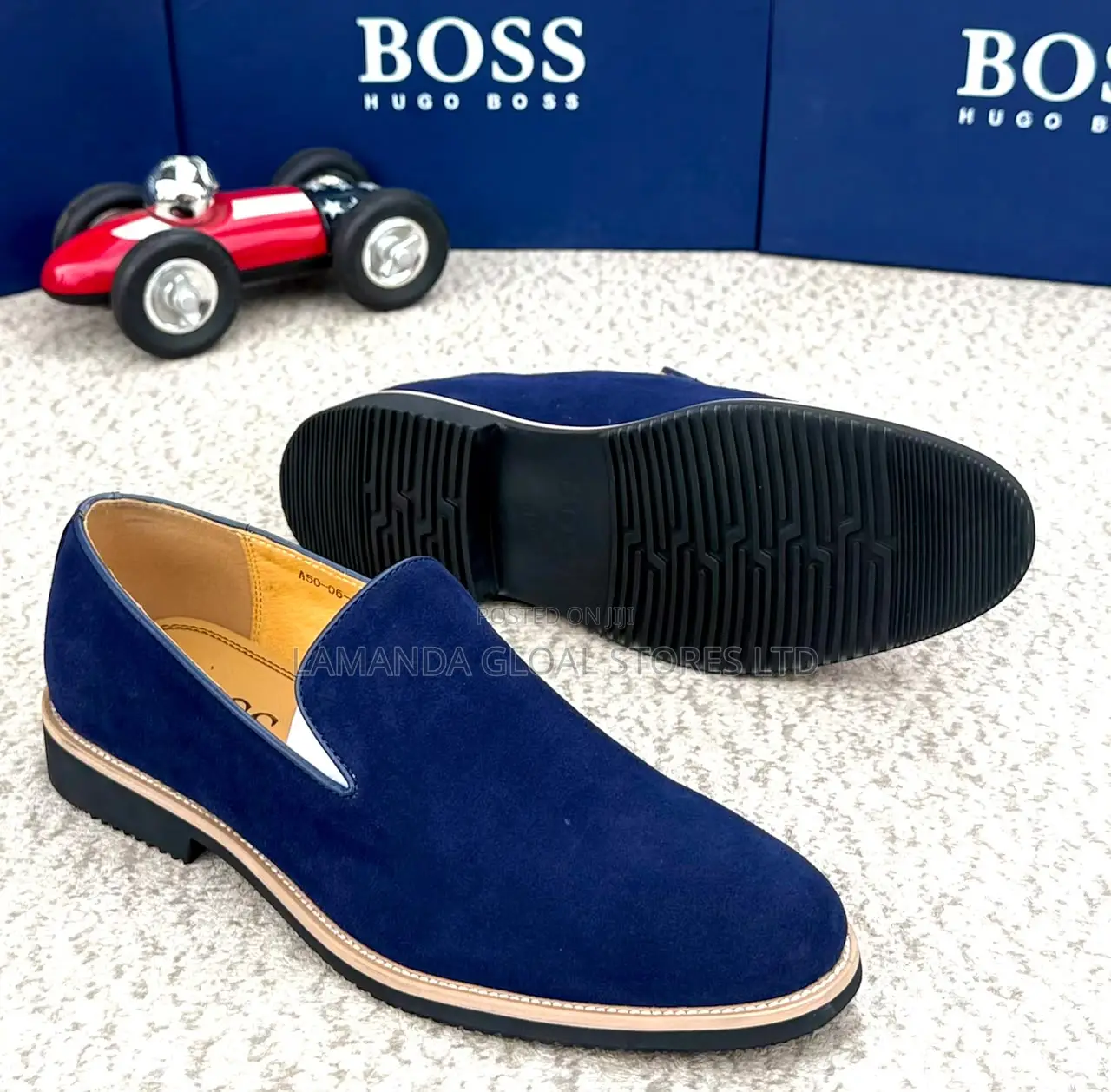 BOSS Navy Blue Suede Slip-on Loafers
