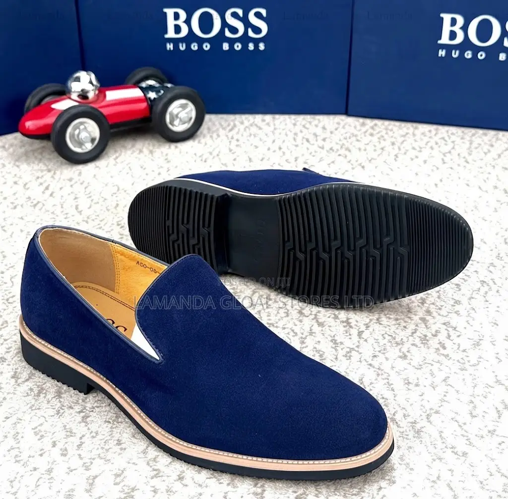BOSS Navy Blue Suede Slip-on Loafers