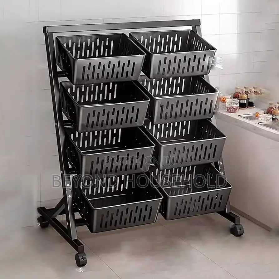 4Tier Slanted Kitchen Storage Rack Rolling VegetableFruit TrolleyStand