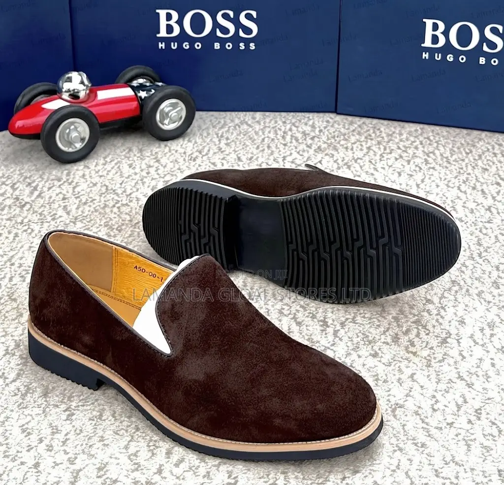 BOSS Brown Suede Slip-on Loafers