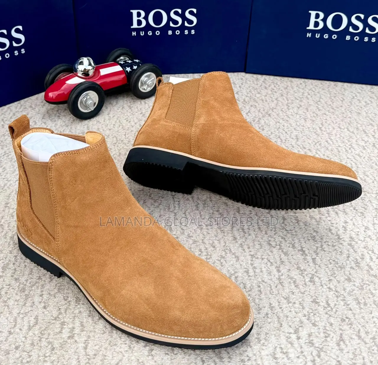BOSS Tan Suede Chelsea Boots