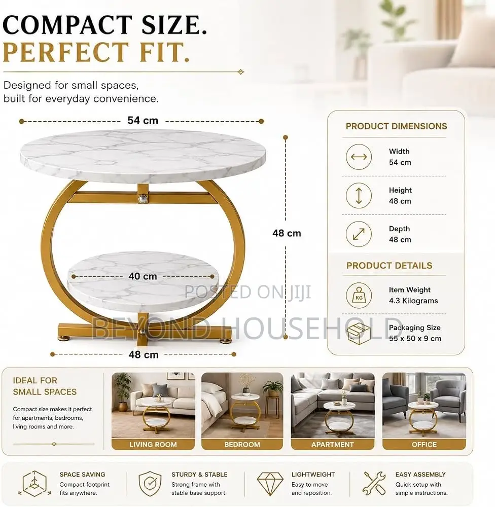 Modern Nordic Circular Marble Side Table 2Tier Accent Coffee Table