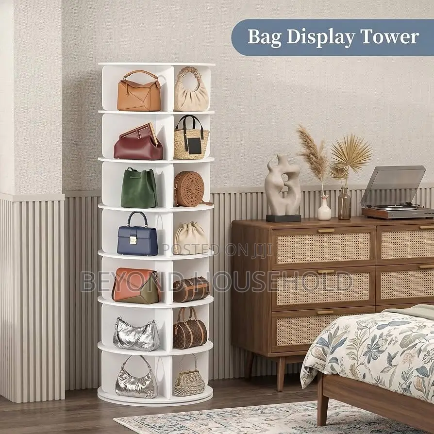 360 Degree Rotating Shoe Bag Organizer Tower MultiTier Lazy Susan