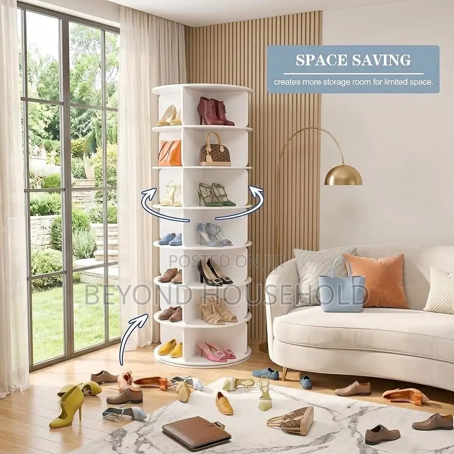 360 Degree Rotating Shoe Bag Organizer Tower MultiTier Lazy Susan