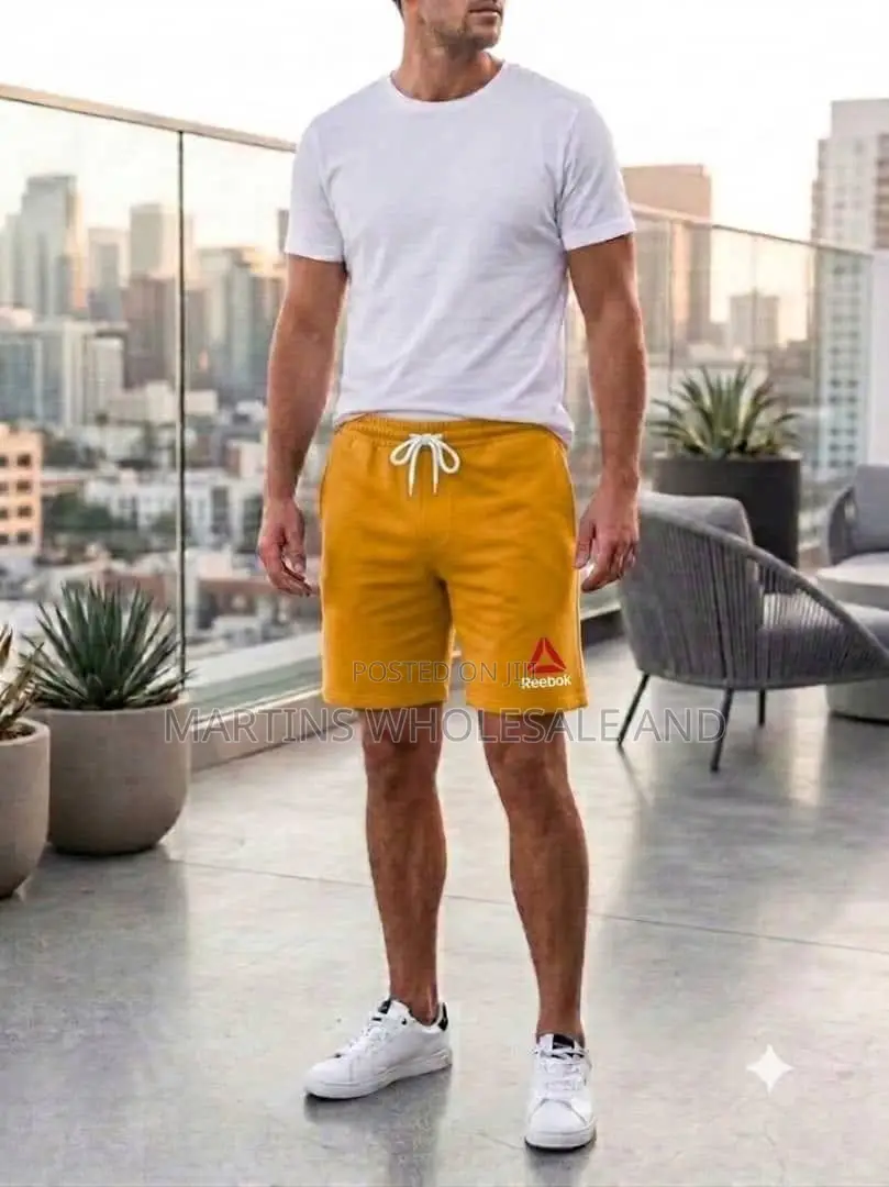 Casual Drawstring Jogger Shorts in an Olive Green Color With a White