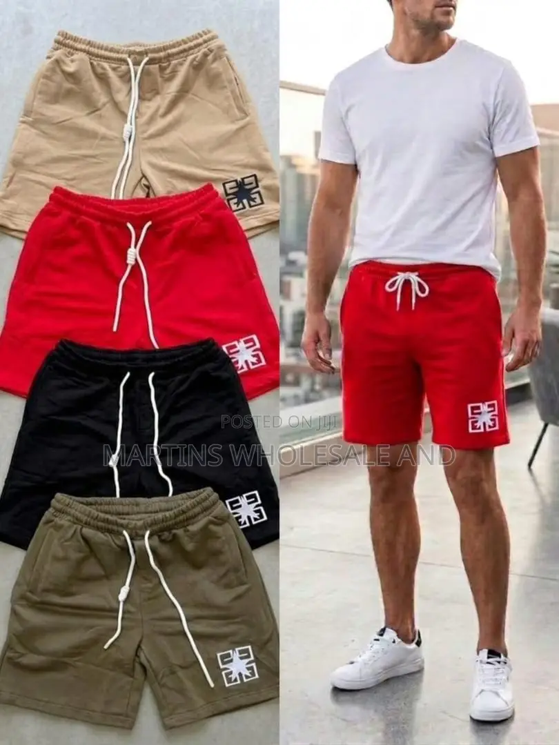 Casual Drawstring Jogger Shorts in an Olive Green Color With a White