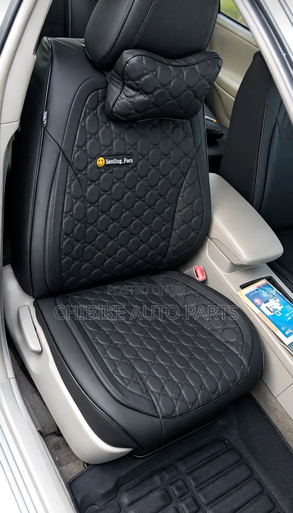 Leather Seat Cover 7 Seaters Black Smile Face Design