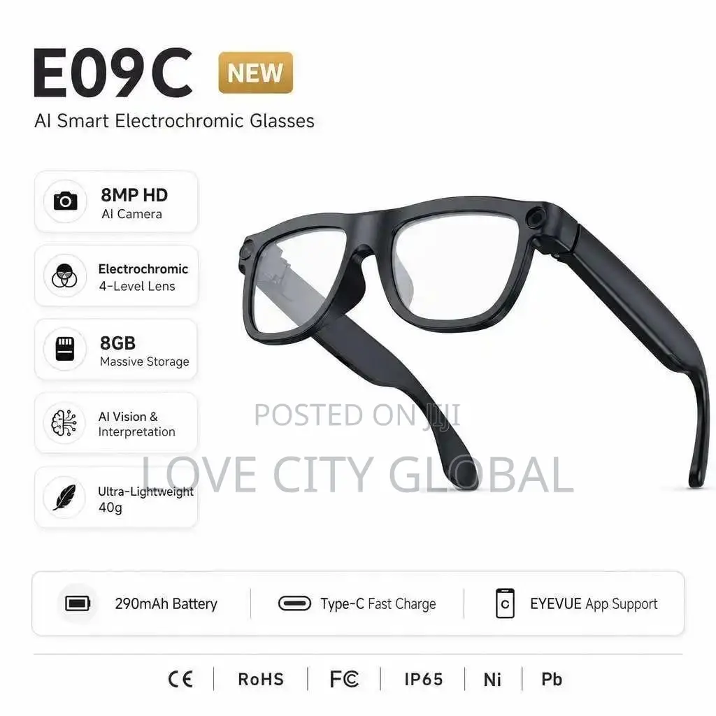 E09C Smart Glass 12MP HD Camera Real Time Touch Elecrochromic BT Call
