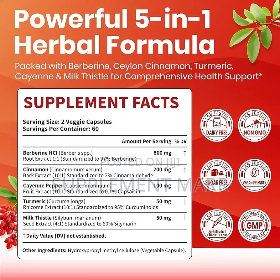 All in 1 Berberine Cinnamon, Cayenne Pepper, Turmeric, Milk Thistle