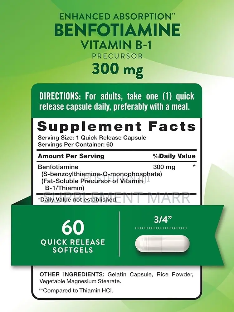 Enhanced Absorption Benfotiamine 300mg Vitamin B1 X60 Capsules