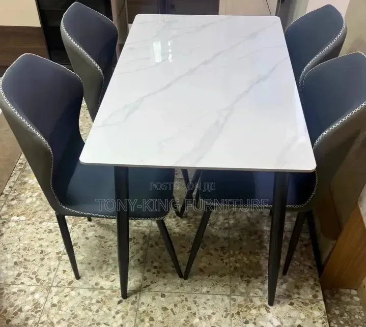Luxury Modern 6-Seater Rectangular Dining Set Featurin a Marble-Finish