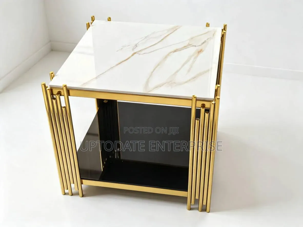 Gold and White Marble Side Stool