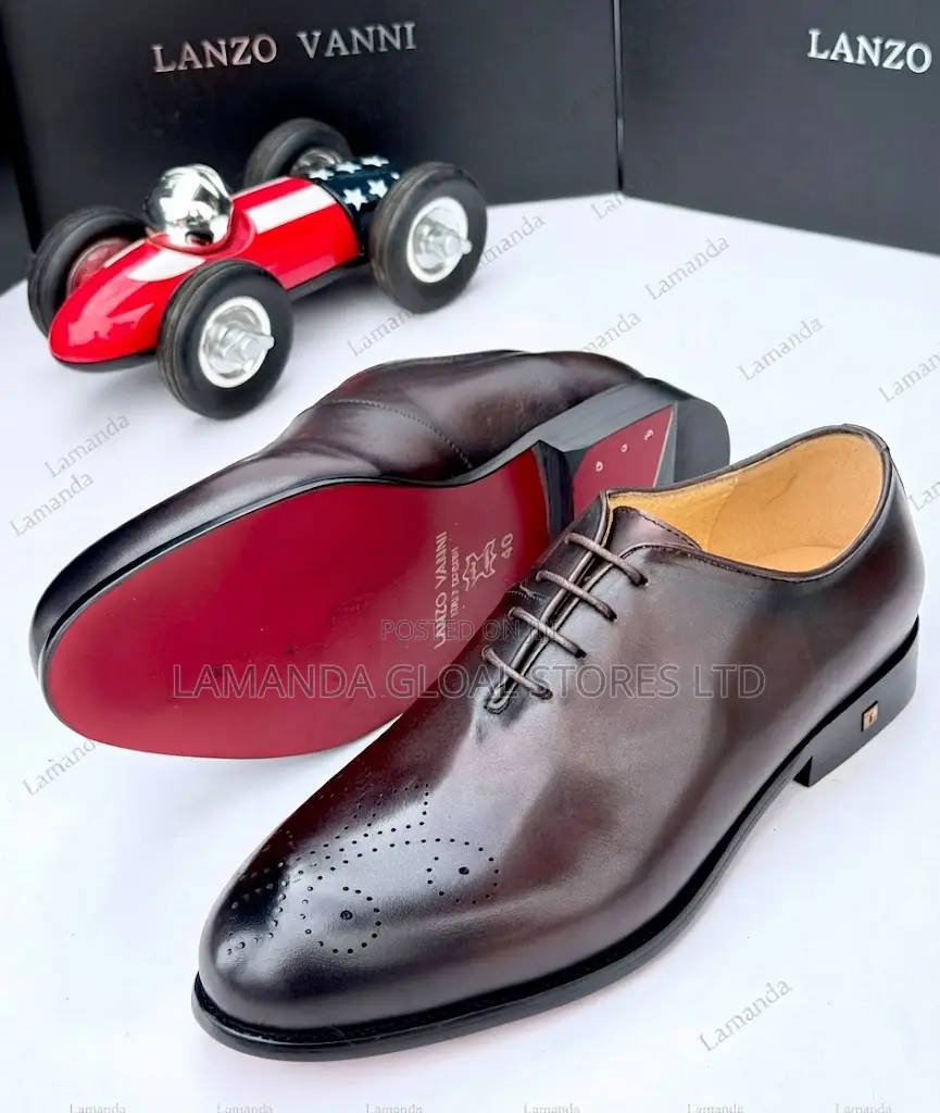Lanzo Vanni Brogue Leather Oxford Shoes in Dark Brown