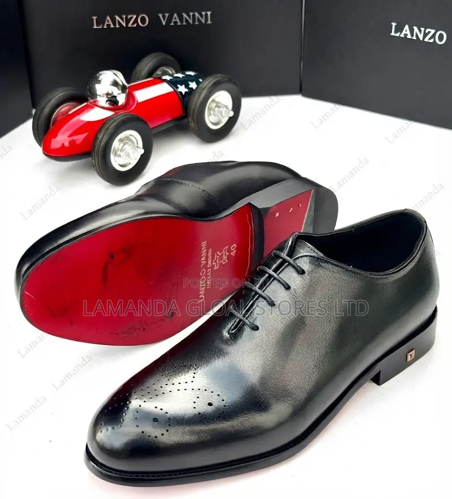 Lanzo Vanni Brogue Leather Oxford Shoes in Black
