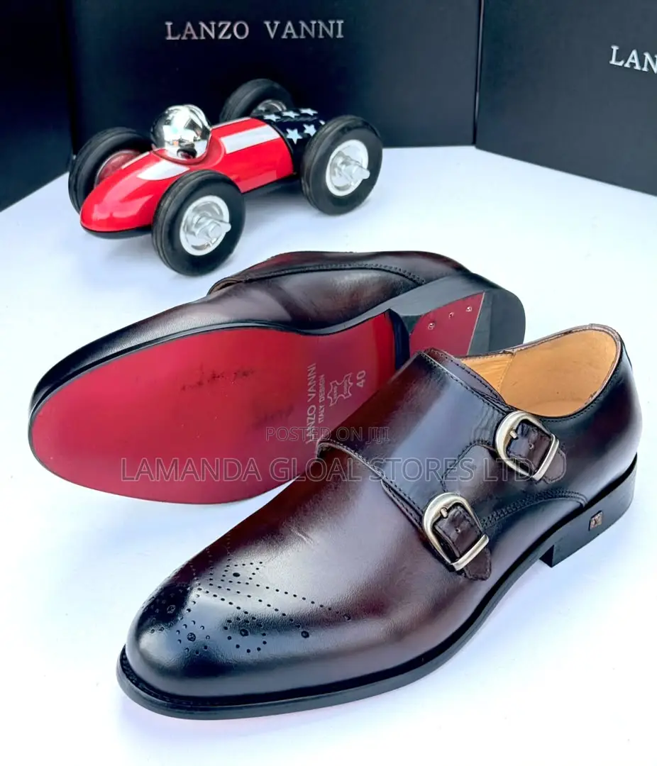 Lanzo Vanni Double Monk Strap Shoes in Dark Brown