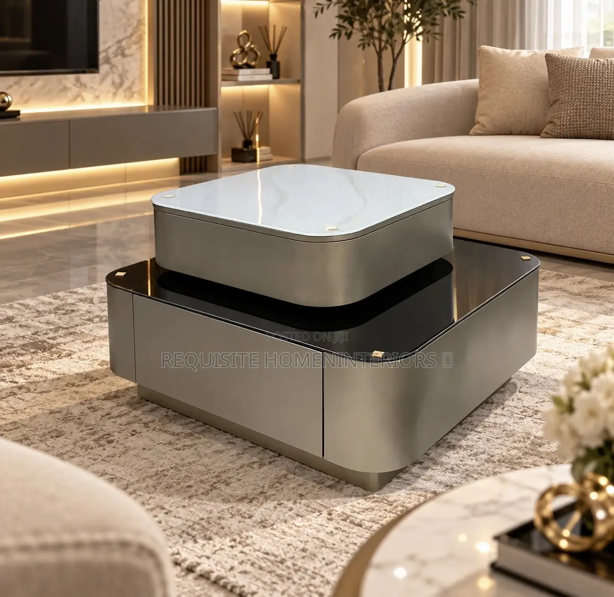 Luxury Swivel Top Center Table – Premium Marble Top Living Room Table