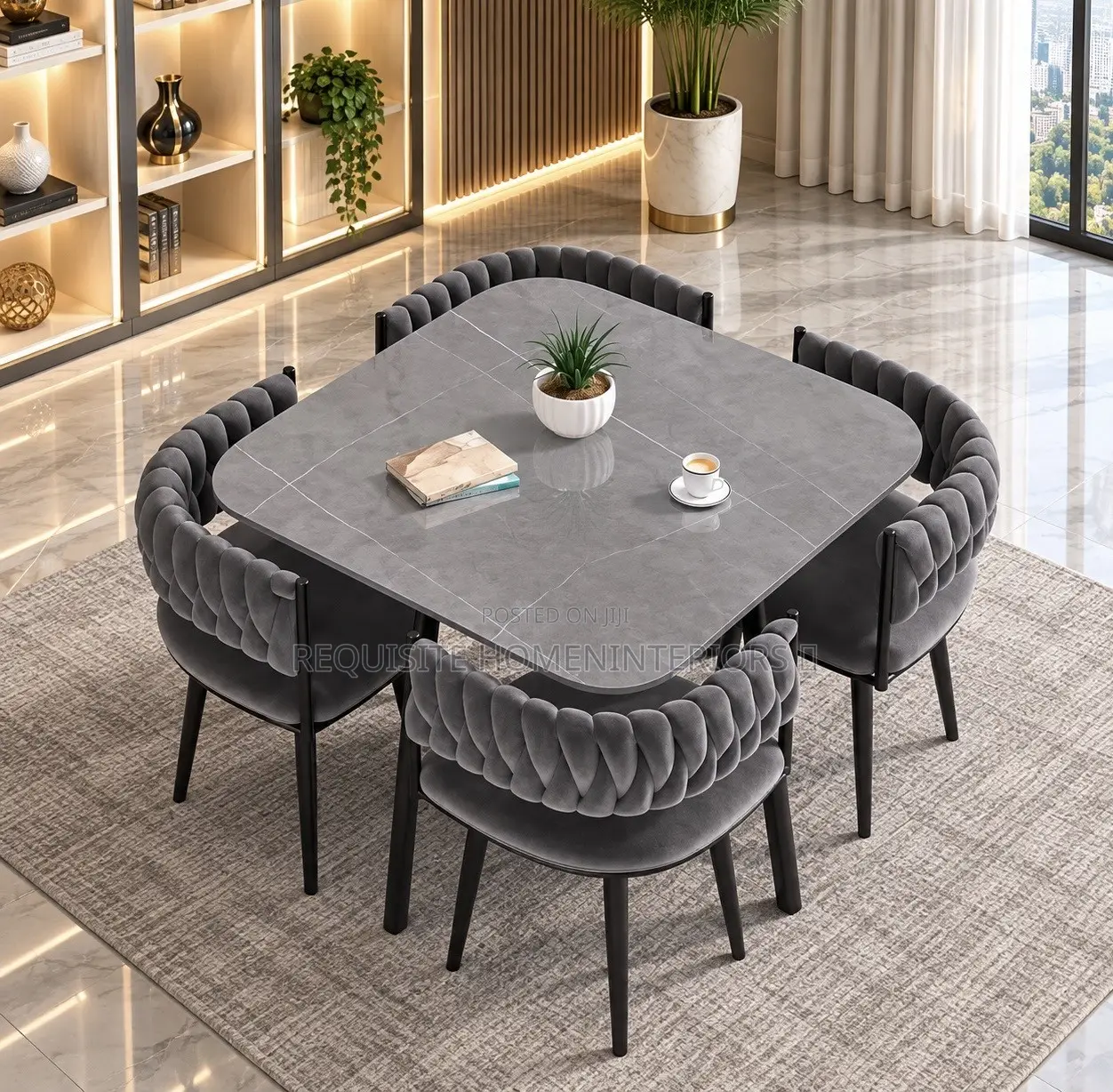 Luxury 4-Seater Dining Table Set – Modern Velvet Dining Chairs