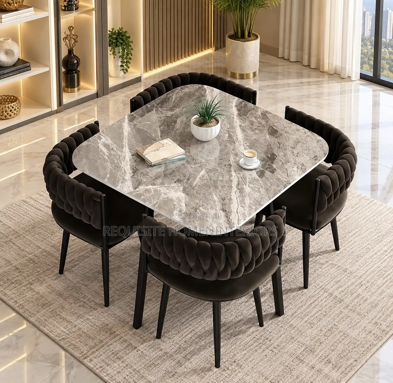 Luxury 4-Seater Dining Table Set – Modern Velvet Dining Chairs