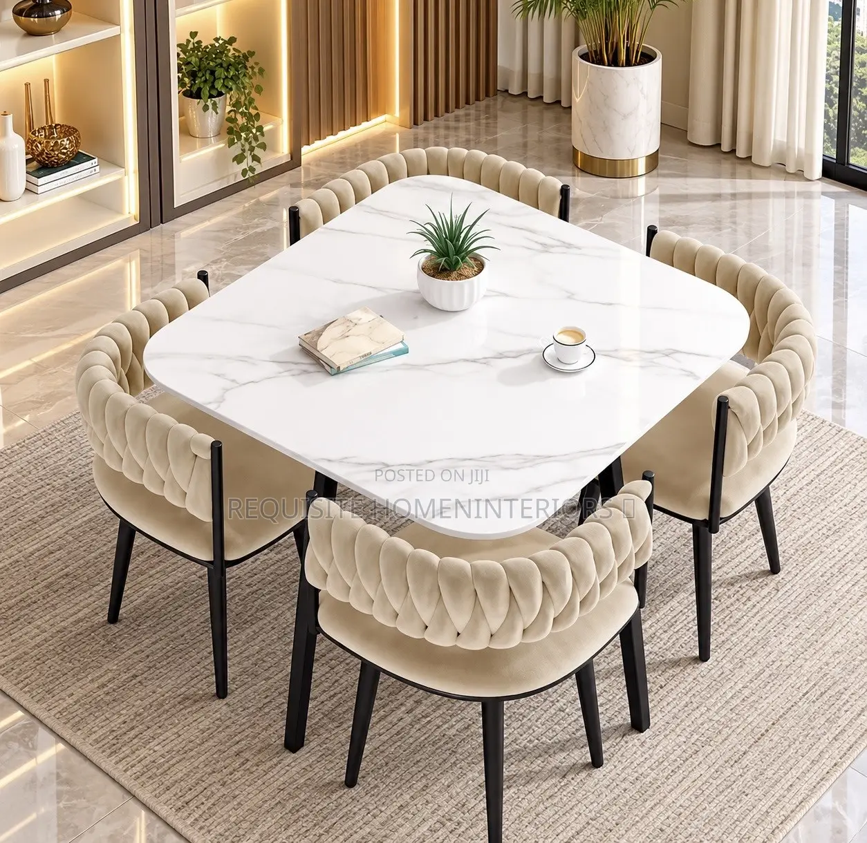 Luxury 4-Seater Dining Table Set – Modern Velvet Dining Chairs