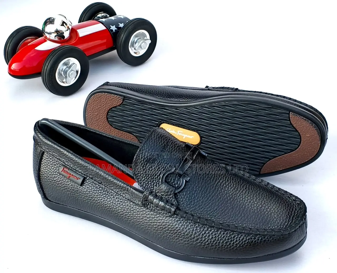 Salvatore Ferragamo Pebbled Leather Horsebit Loafers