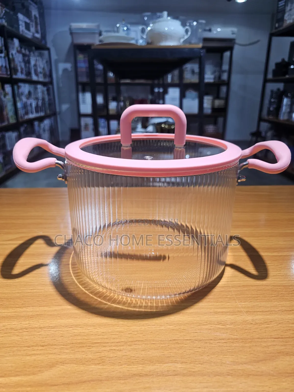4.5L Borosilicate Glass Cooking Pot With Pink Silicone Handles
