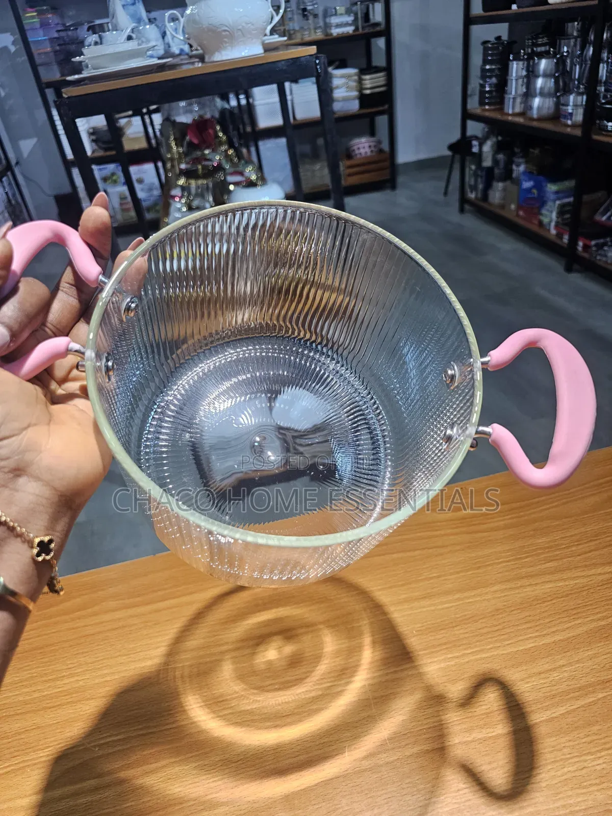 4.5L Borosilicate Glass Cooking Pot With Pink Silicone Handles