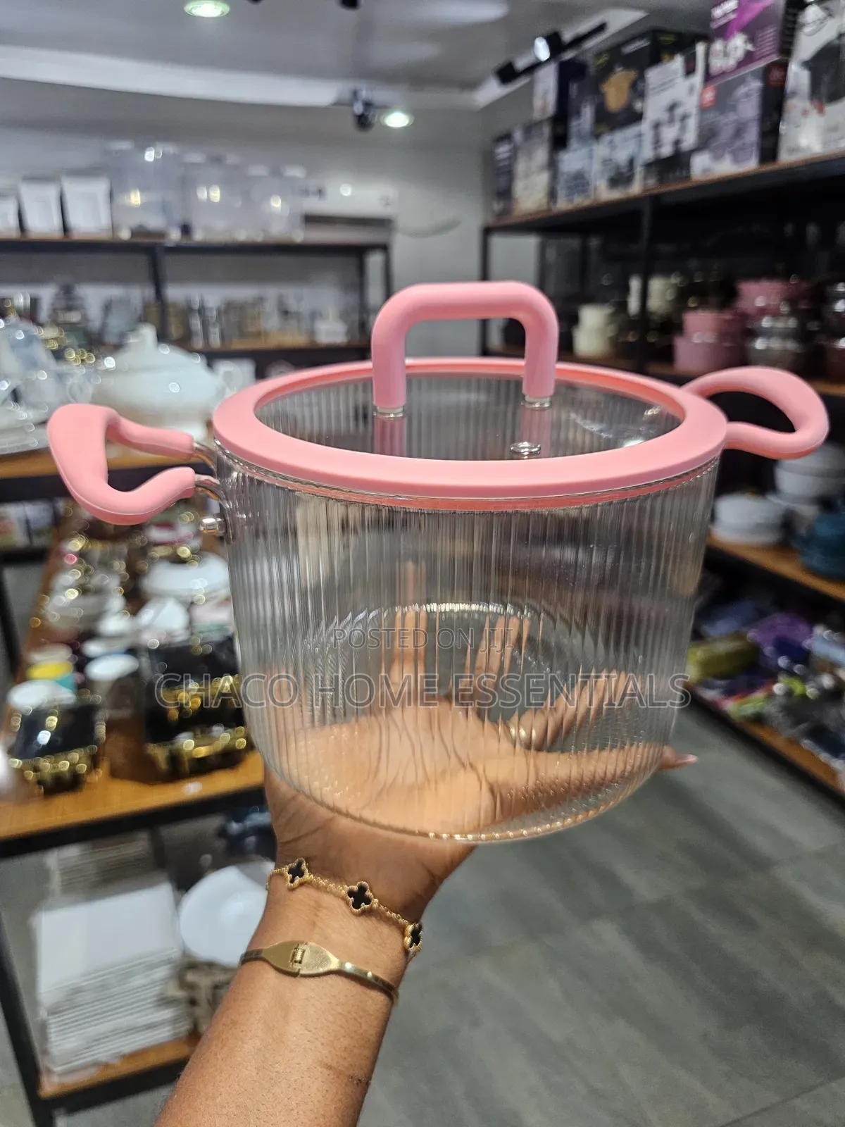 4.5L Borosilicate Glass Cooking Pot With Pink Silicone Handles