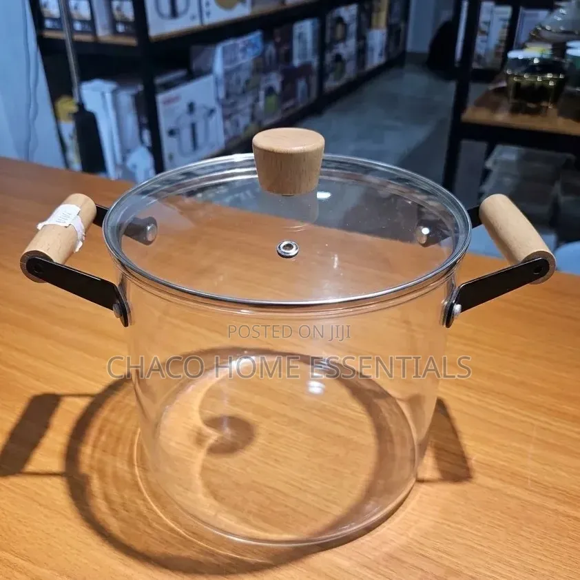 5L Borosilicate Glass Cooking Pot With Wooden Handles