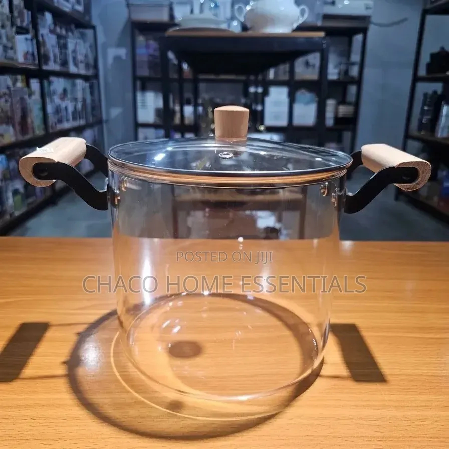 5L Borosilicate Glass Cooking Pot With Wooden Handles