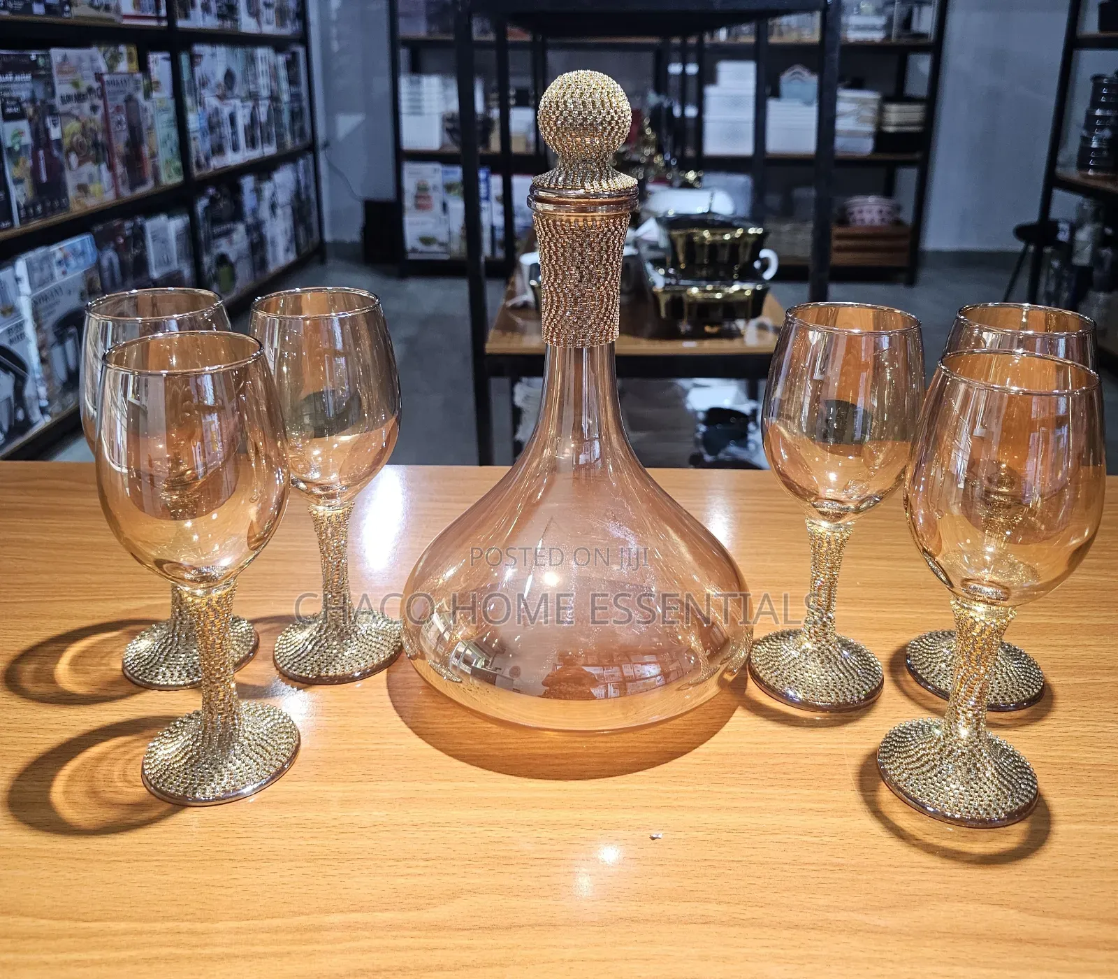 Wine Glass and Decanter Set With Rhinestones (7 Pieces)