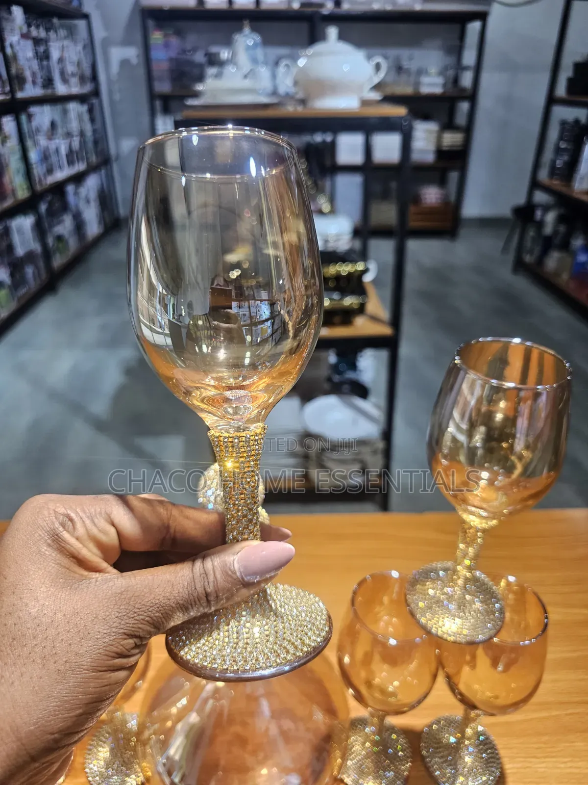 Wine Glass and Decanter Set With Rhinestones (7 Pieces)