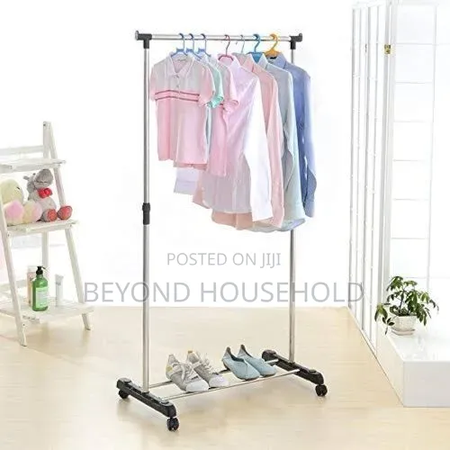 Adjustable Single Pole Clothes Hanger – Drying Rack With Shoe Rack