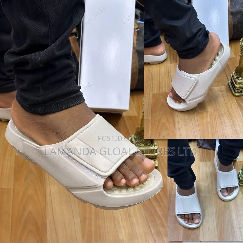 Velcro-Strap Foam Slides in Off-White
