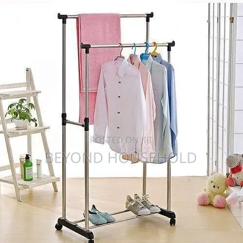 Adjustable Double Pole Clothes Hanger Stand – Garment Drying Rack