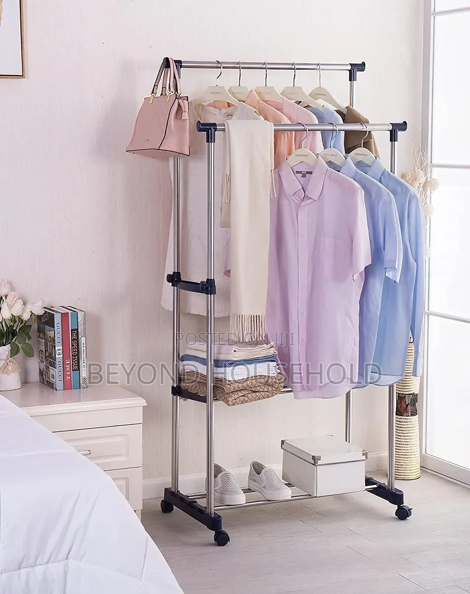 Adjustable Double Pole Clothes Hanger Stand – Garment Drying Rack