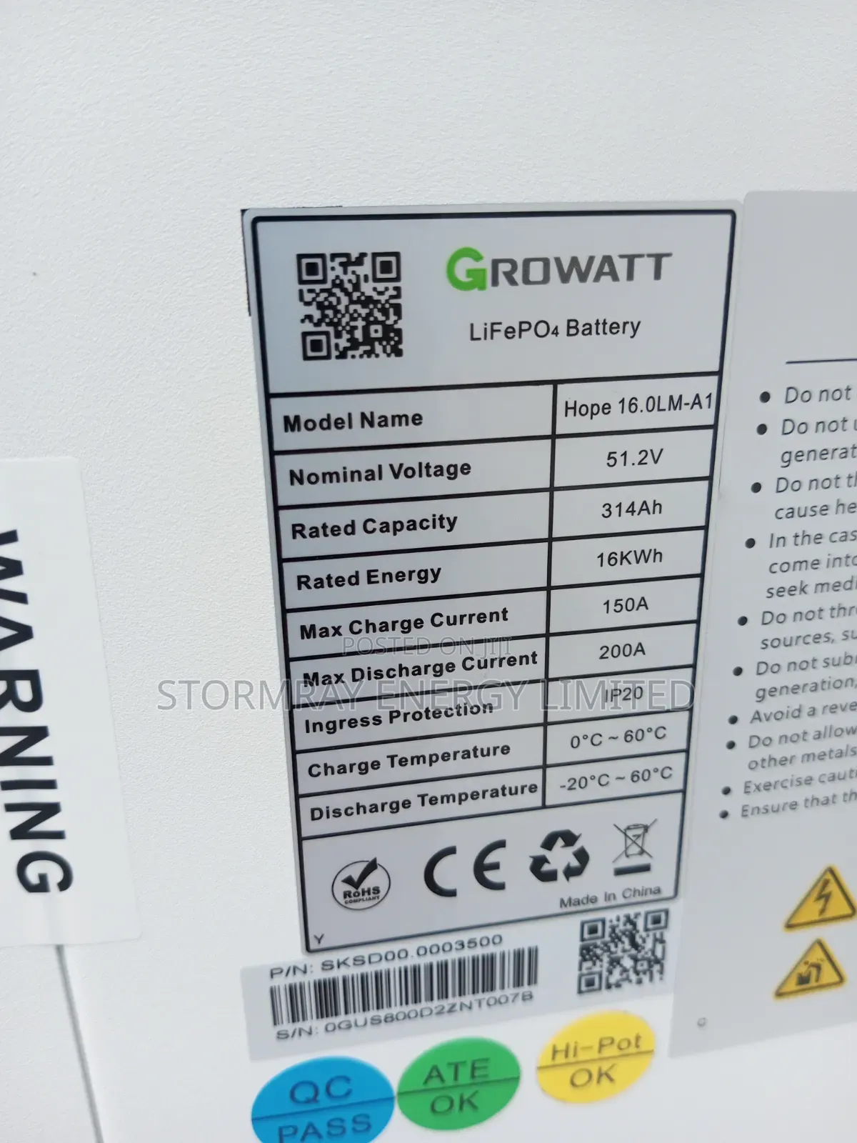 16kWh Growatt Lithium Battery