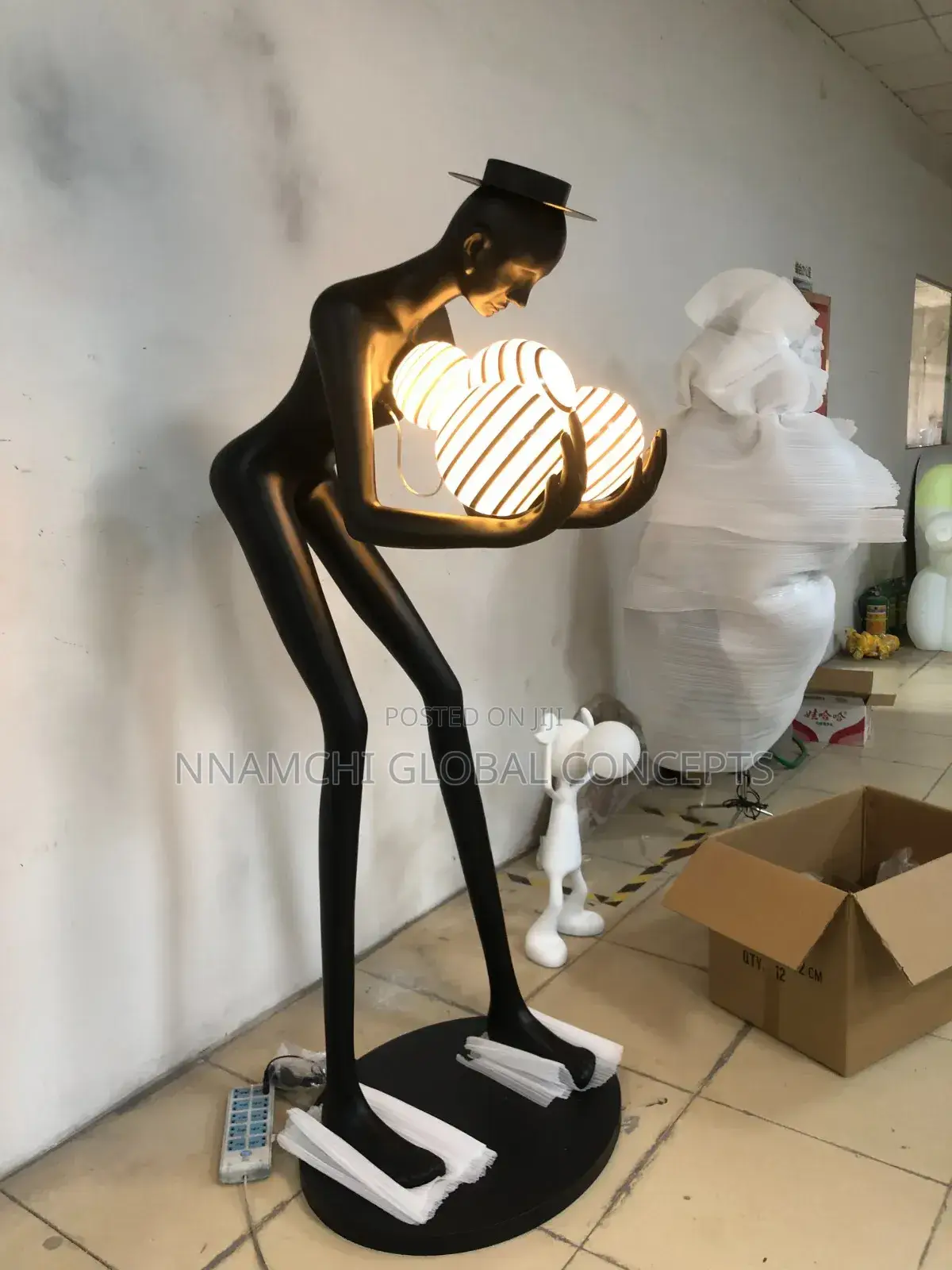 Humanoid Art Sculpture Holding Ball LED Floor Lamp Postmodern Designer