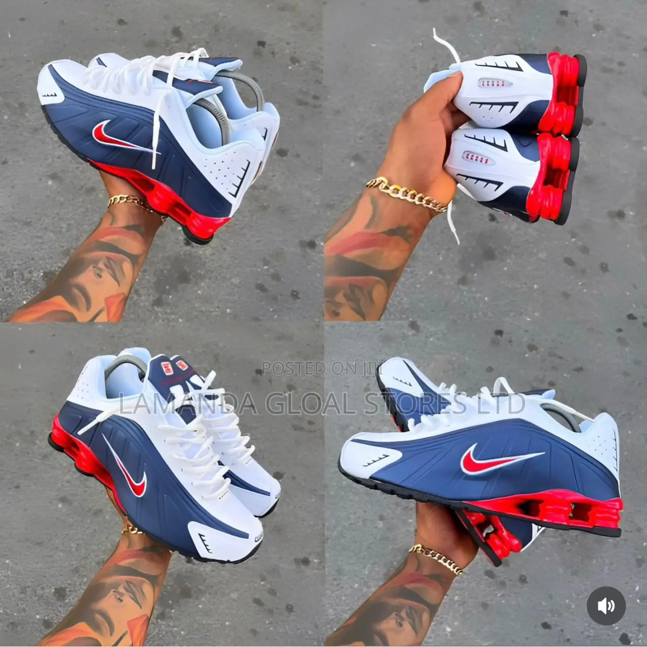 Nike Shox R4 White/Navy/Red Sneakers