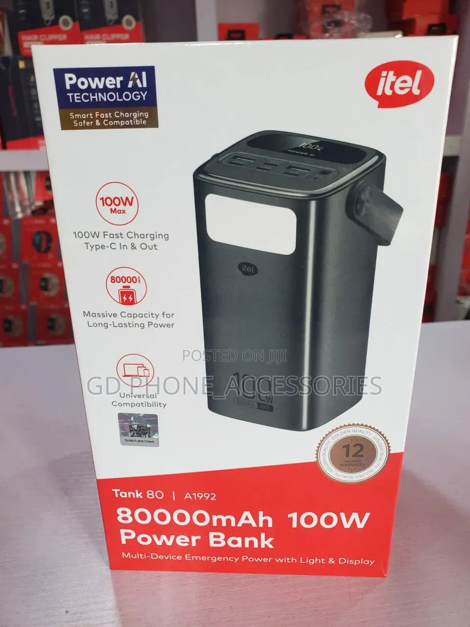 Brand New Itel Tank 80 (80,000mAh) 100W Ultra Fast Charging Power Bank